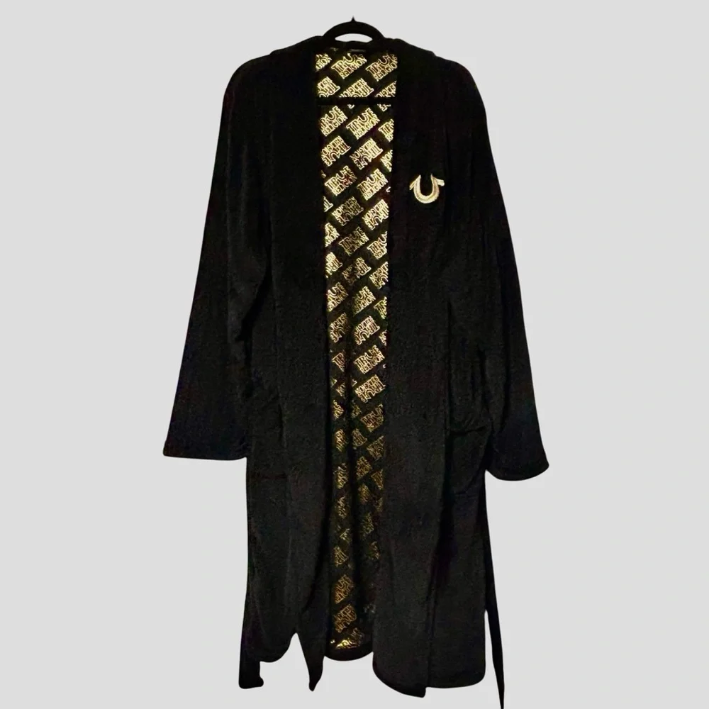 True Religion Black and Gold Long Robe Jacket